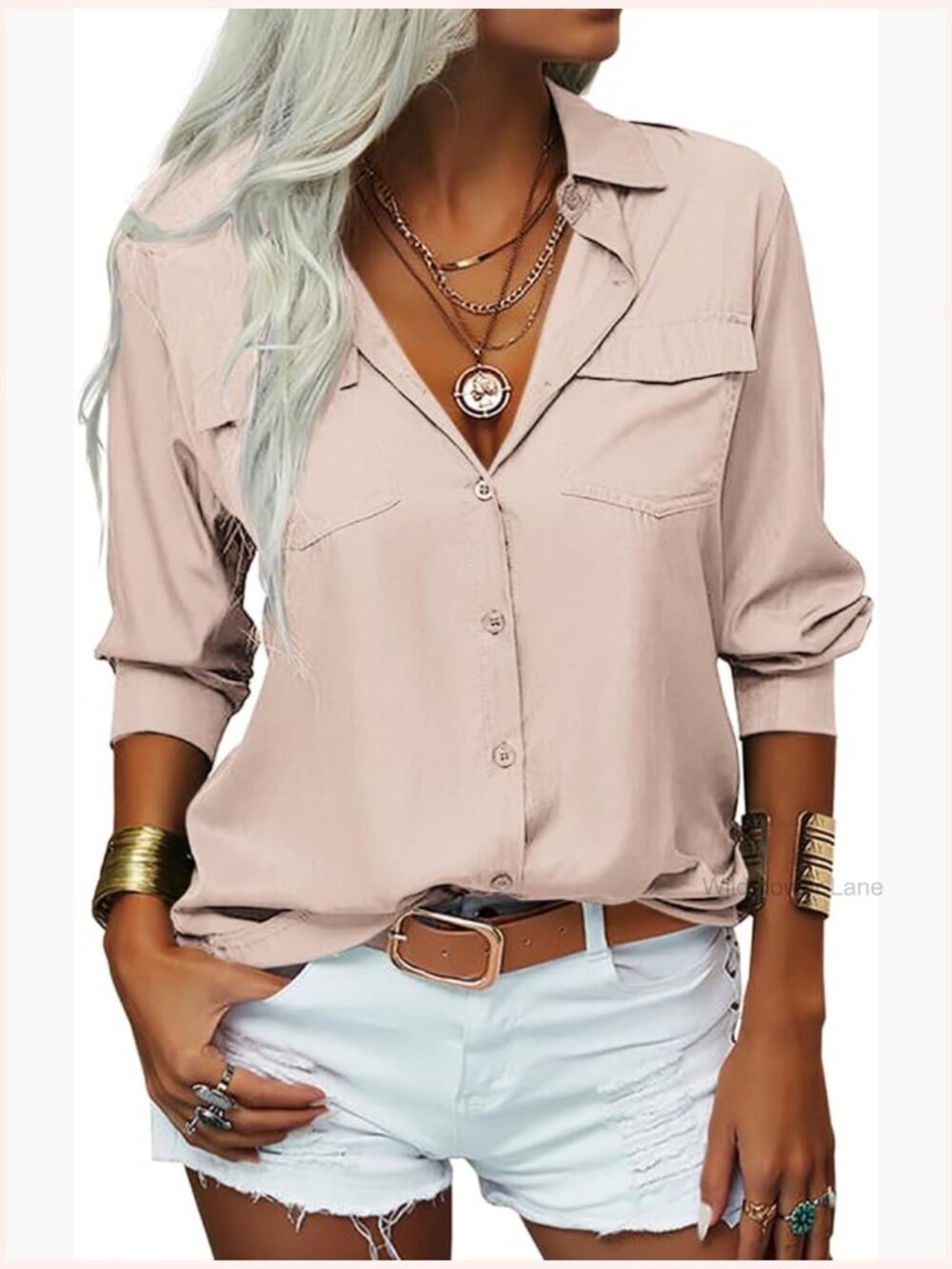 Women's Long Sleeve Button Down Shirt Casual Office Blouse Top